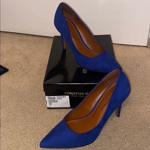 Blue suede high heels